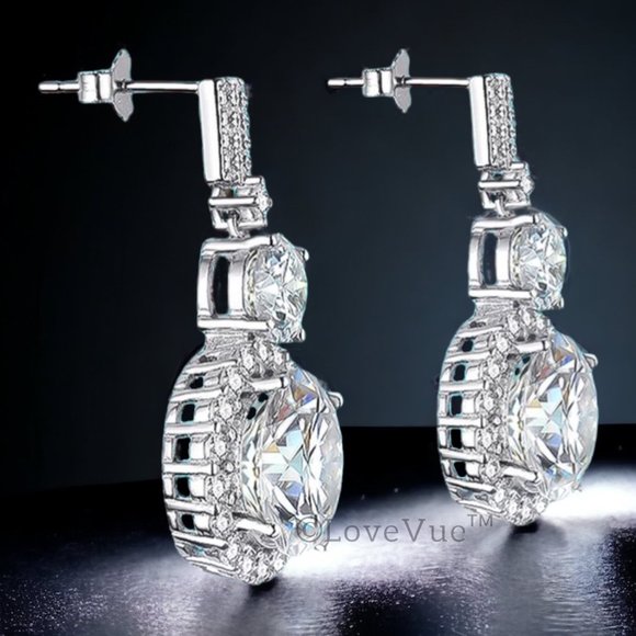 Certified 12ct. t.w. Diamond Brilliant Cut Halo Drop Earrings - Picture 4 of 16